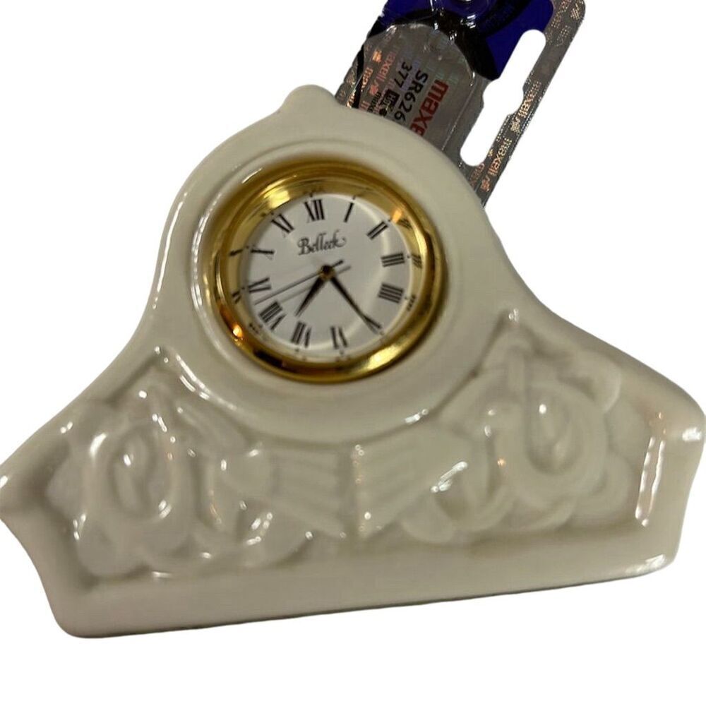 Belleek of Ireland Small Ivory Mantel Shelf Clock Porcelain Battery Powered